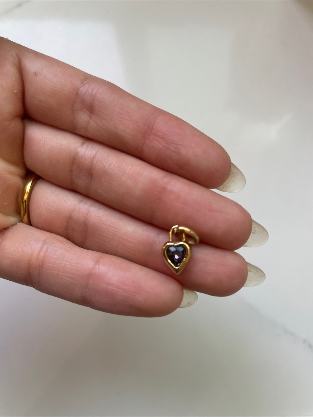 18k Gold Plated Heart Pendant Charm with Purple Stone February Birthstone
